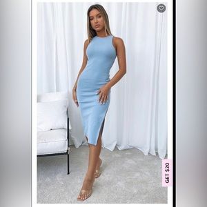 White fox boutique meet again steel blue midi dress